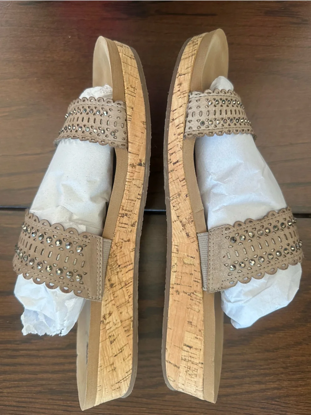 Yellow Box Taupe/tan Beaded Double-Strap Slide Sandals 9 - Picture 6 of 10